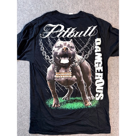 Fruit of the Loom Other - Fruit of‎ the Loom Pitbull Beware Dangerous Graphic T-Shirt Mens M Black Cotton